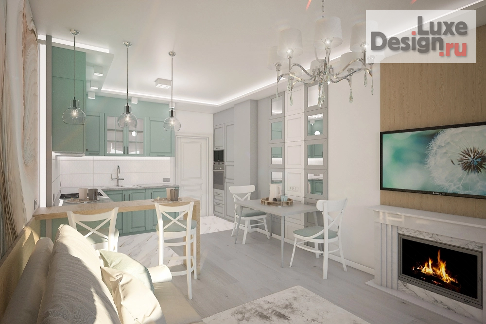 Дизайн интерьера кухни "Кухня-гостиная неоклассика" (фото 1)