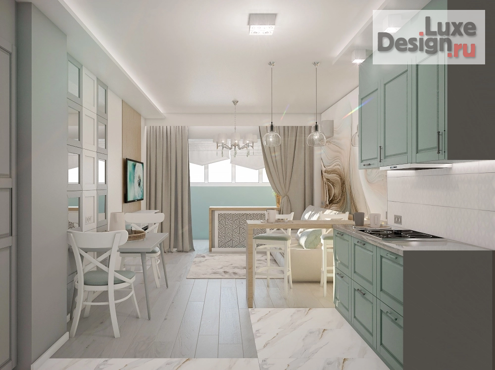 Дизайн интерьера кухни "Кухня-гостиная неоклассика" (фото 2)