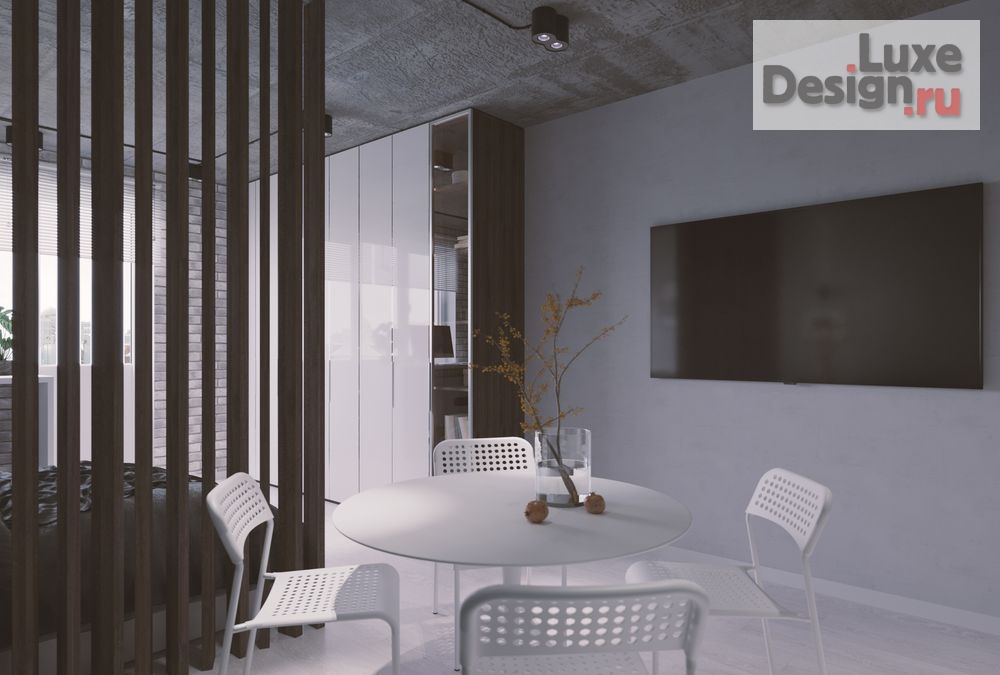 Дизайн интерьера однокомнатной квартиры "Студия с бетонным потолком." (фото 5)