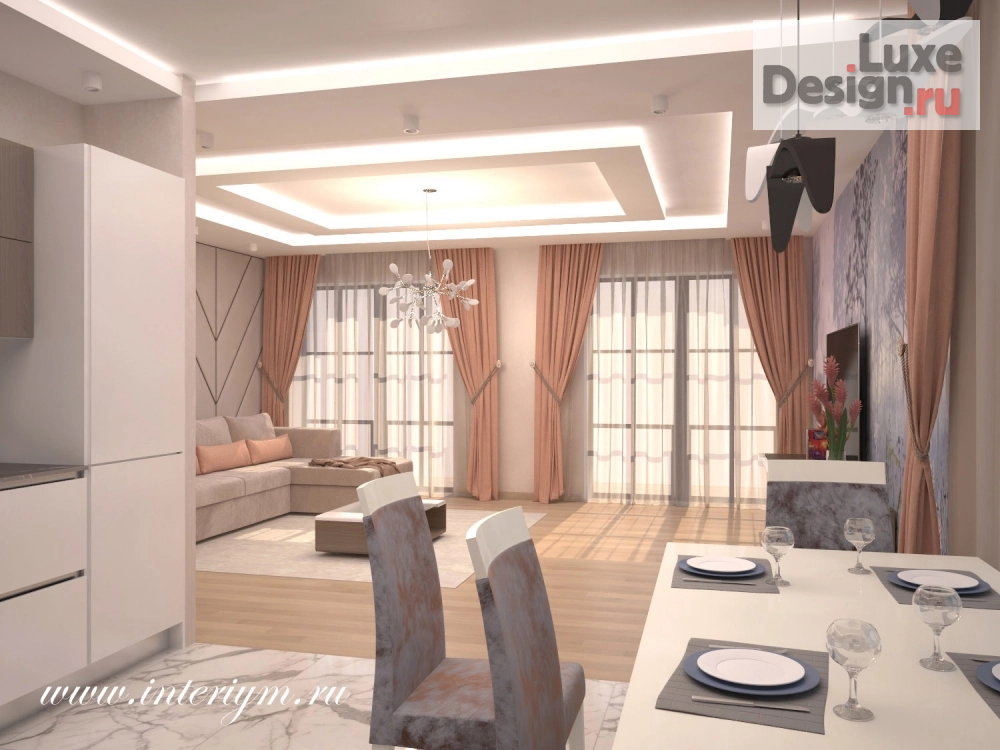 Дизайн интерьера коттеджа "Дизайн интерьера гостиной-кухни в современном стиле" (фото 6)