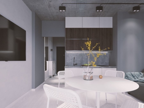 Дизайн интерьера однокомнатной квартиры в Волгограде "Студия с бетонным потолком."